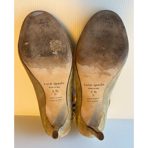 Kate Spade Gold Crackled Leather Strappy Peep Toe Heels, Size 8.5 (US) - Picture 9 of 11